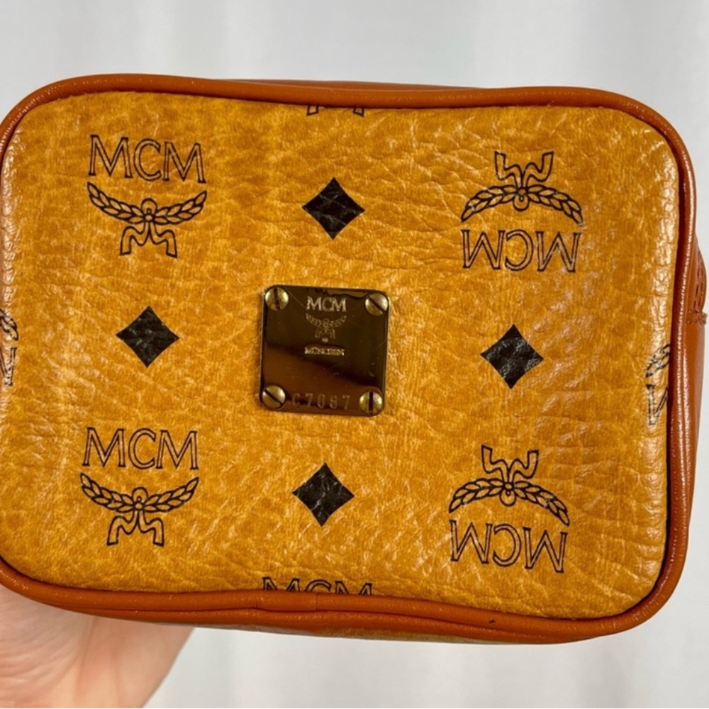 MCM | mini cognac visetos leather monogram zip pouch